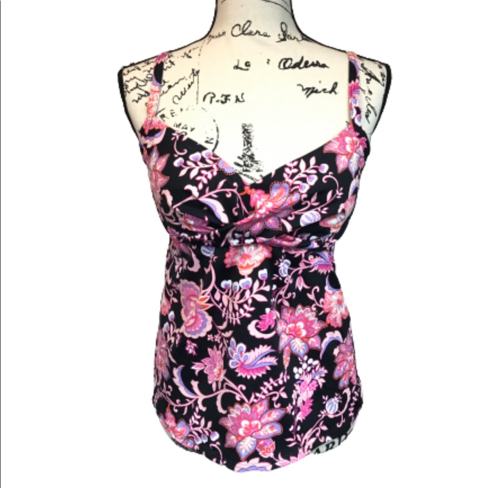 Lands End tankini top underwire size 8 swim floral